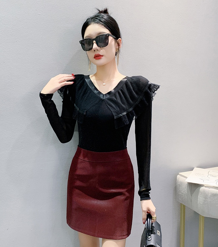 Simple T-shirt lace collar bottoming shirt for women