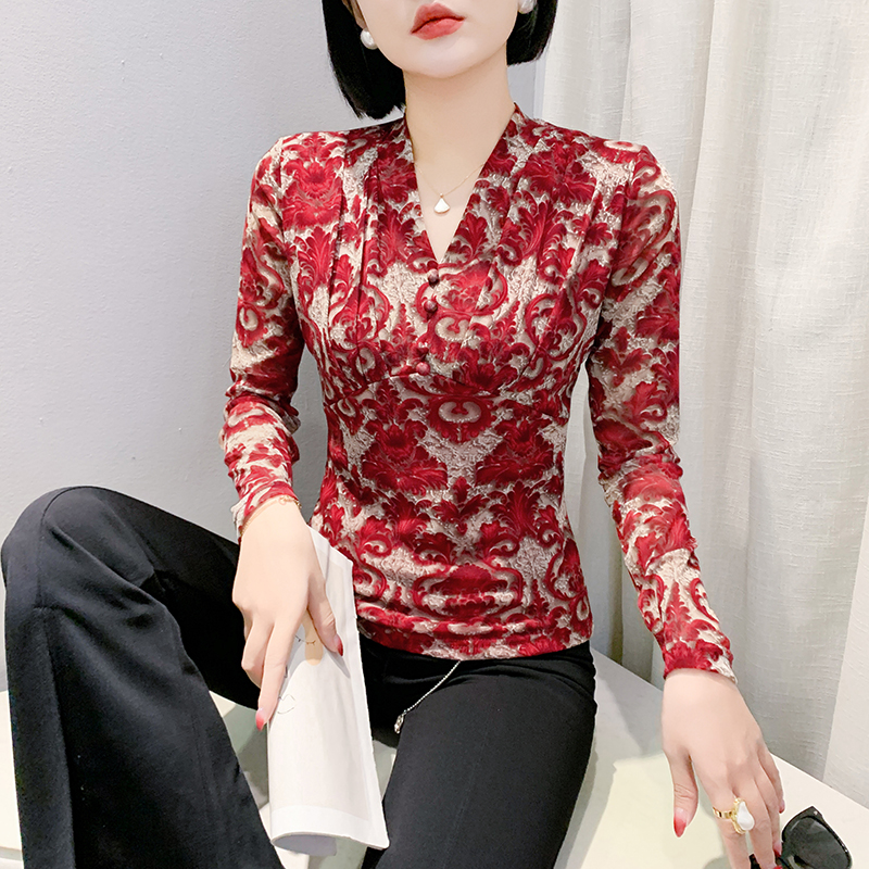 Long sleeve printing small shirt slim T-shirt for women