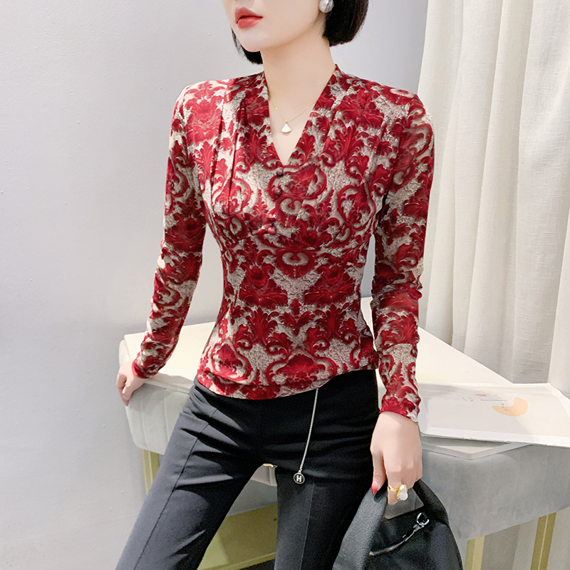 Long sleeve printing small shirt slim T-shirt for women