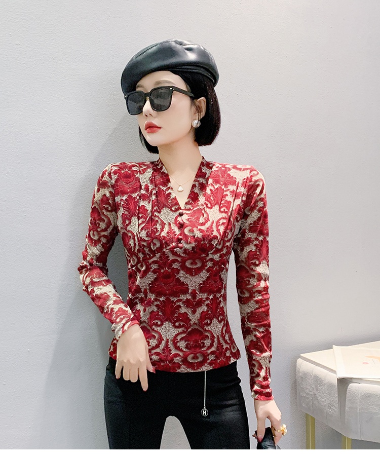 Long sleeve printing small shirt slim T-shirt for women