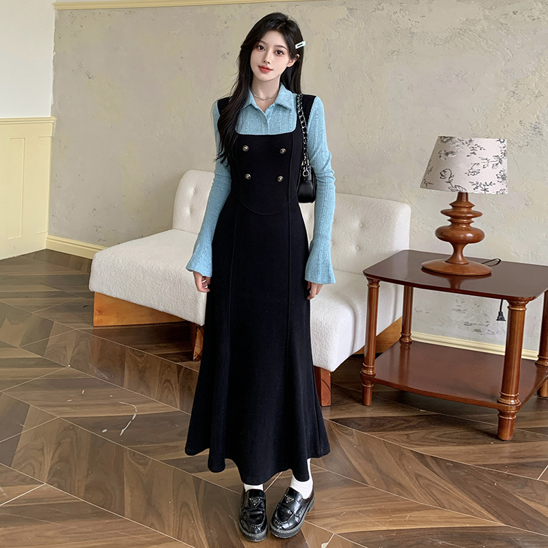 Pseudo-two large yard long dress slim dress for women