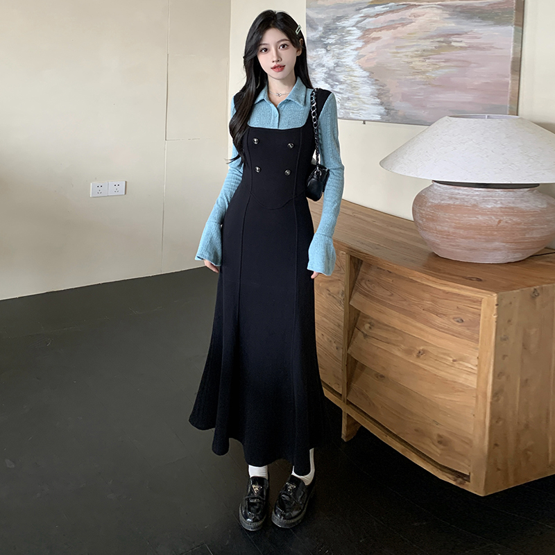 Pseudo-two large yard long dress slim dress for women