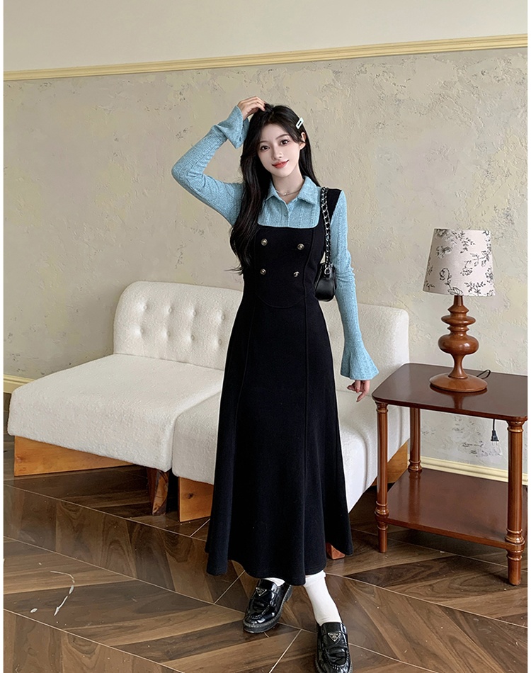 Pseudo-two large yard long dress slim dress for women