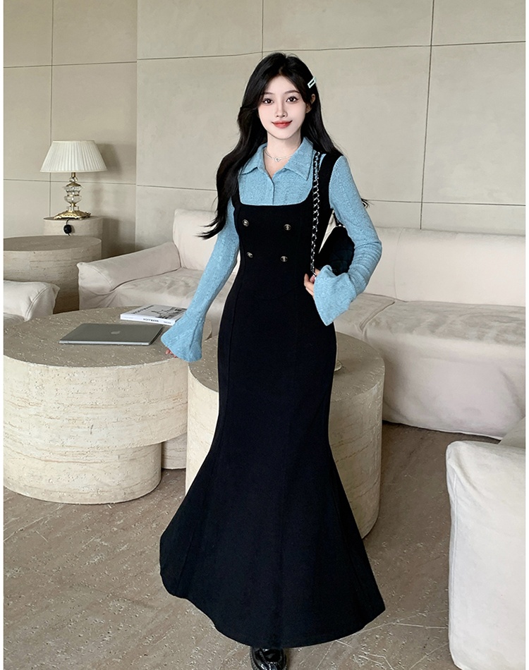 Pseudo-two large yard long dress slim dress for women