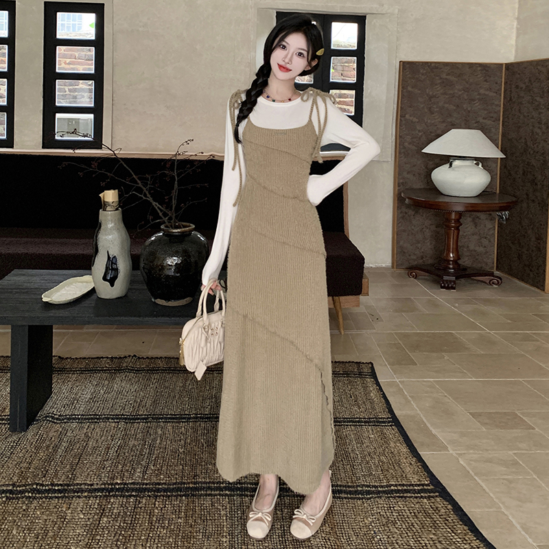 Slim strap dress bottoming shirt 2pcs set for women