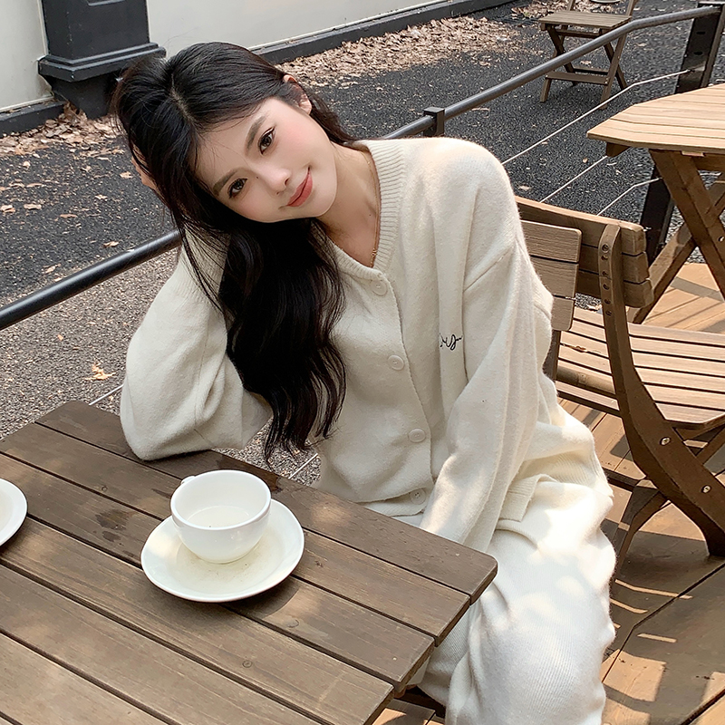 Large yard slim sweater lazy long pants 2pcs set