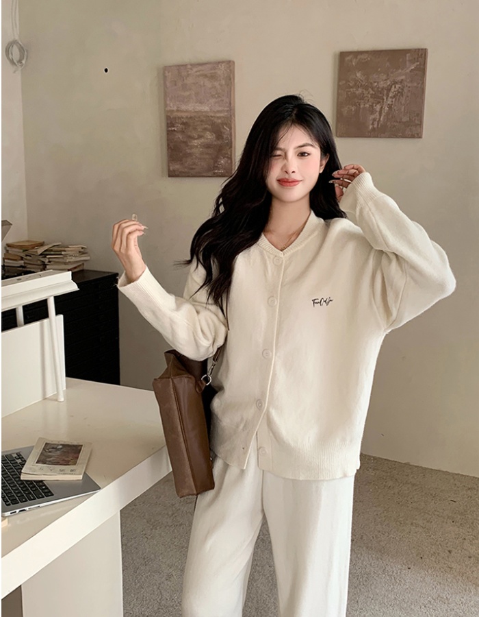 Large yard slim sweater lazy long pants 2pcs set