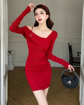 Christmas strapless dress package hip sweater dress