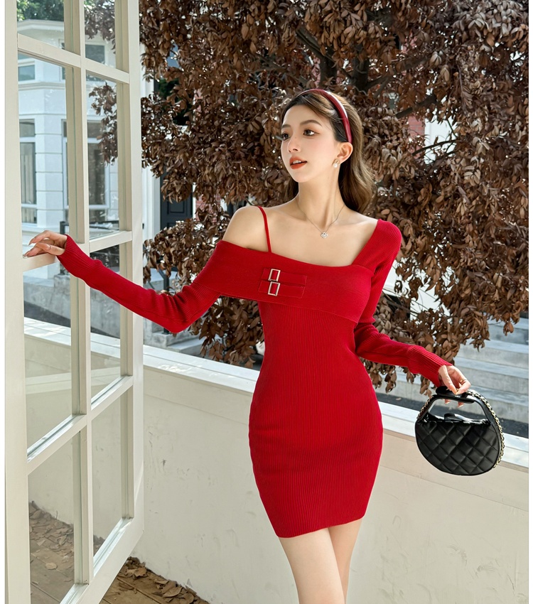 Christmas strapless dress package hip sweater dress