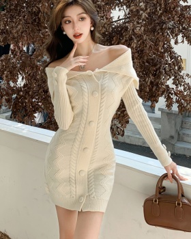 Knitted pinched waist dress France style sweater