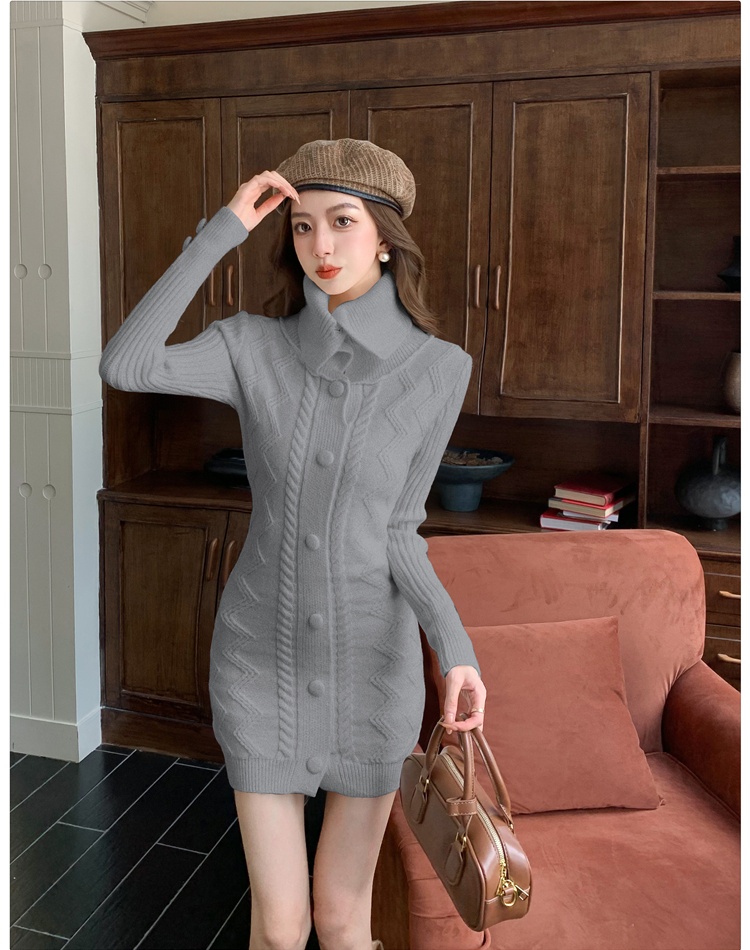 Knitted pinched waist dress France style sweater