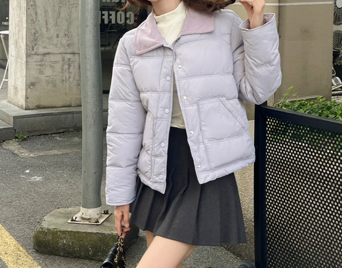 Loose short coat lapel quilted cotton coat