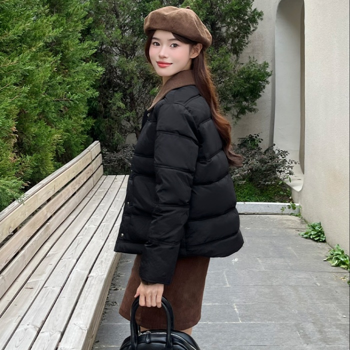 Loose short coat lapel quilted cotton coat