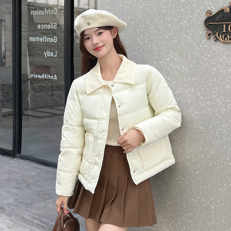 Loose short coat lapel quilted cotton coat