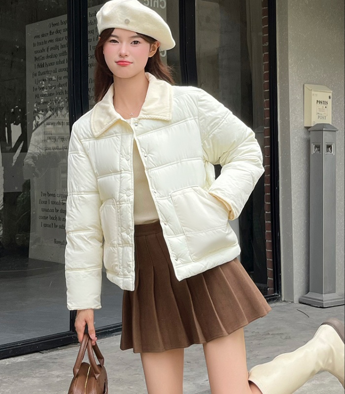 Loose short coat lapel quilted cotton coat