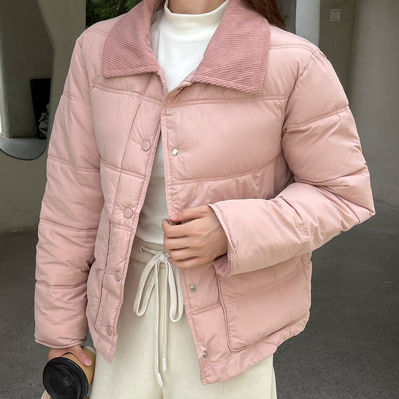 Loose short coat lapel quilted cotton coat