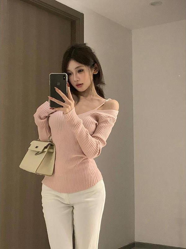 Enticement tender strapless sweater V-neck bottoming tops