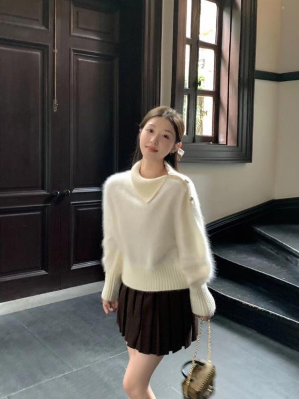 All-match slim retro loose lazy Western style knitted sweater