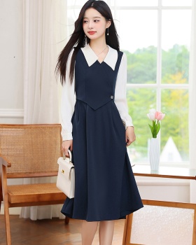 Long sleeve splice dress mixed colors shirt for women