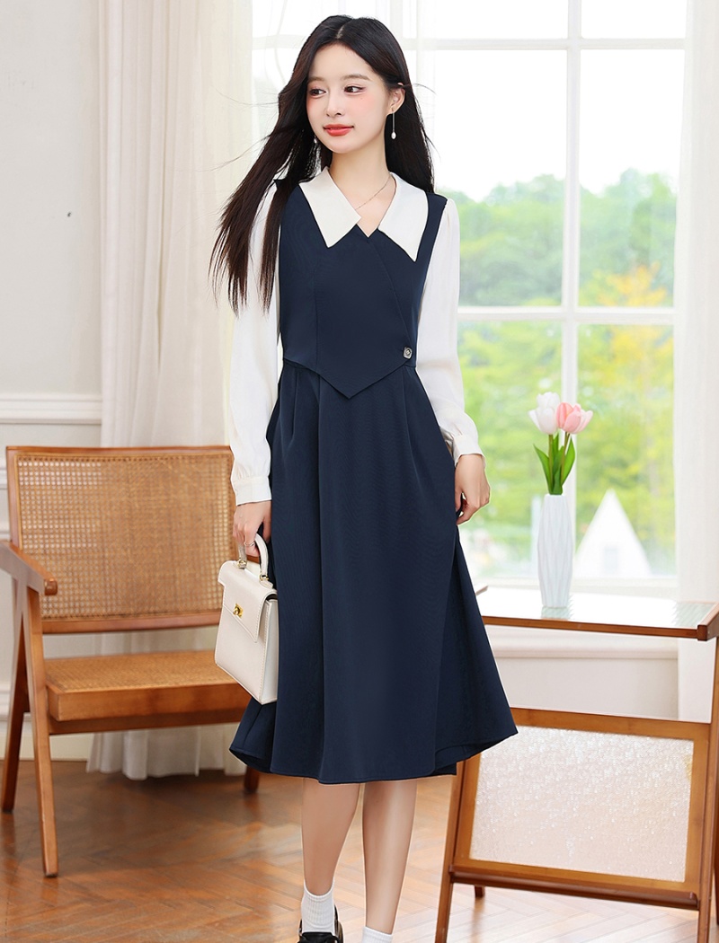 Long sleeve splice dress mixed colors shirt for women