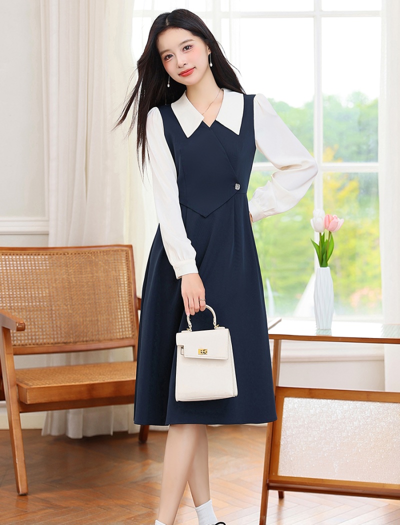 Long sleeve splice dress mixed colors shirt for women