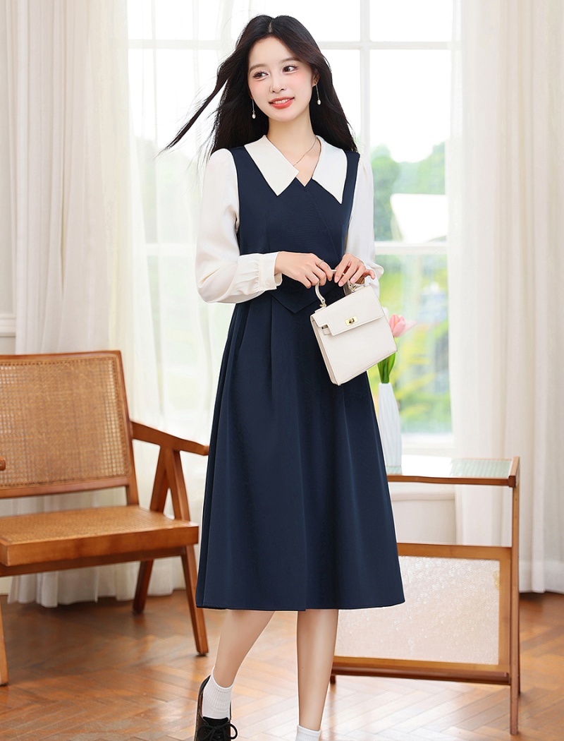 Long sleeve splice dress mixed colors shirt for women