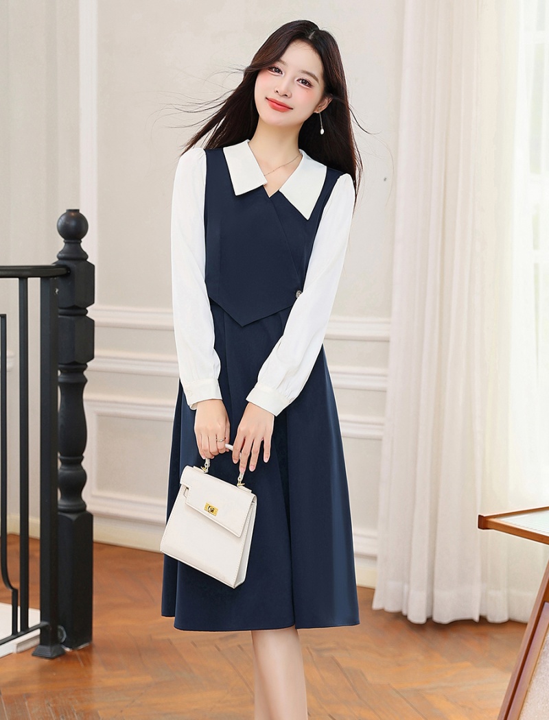 Long sleeve splice dress mixed colors shirt for women