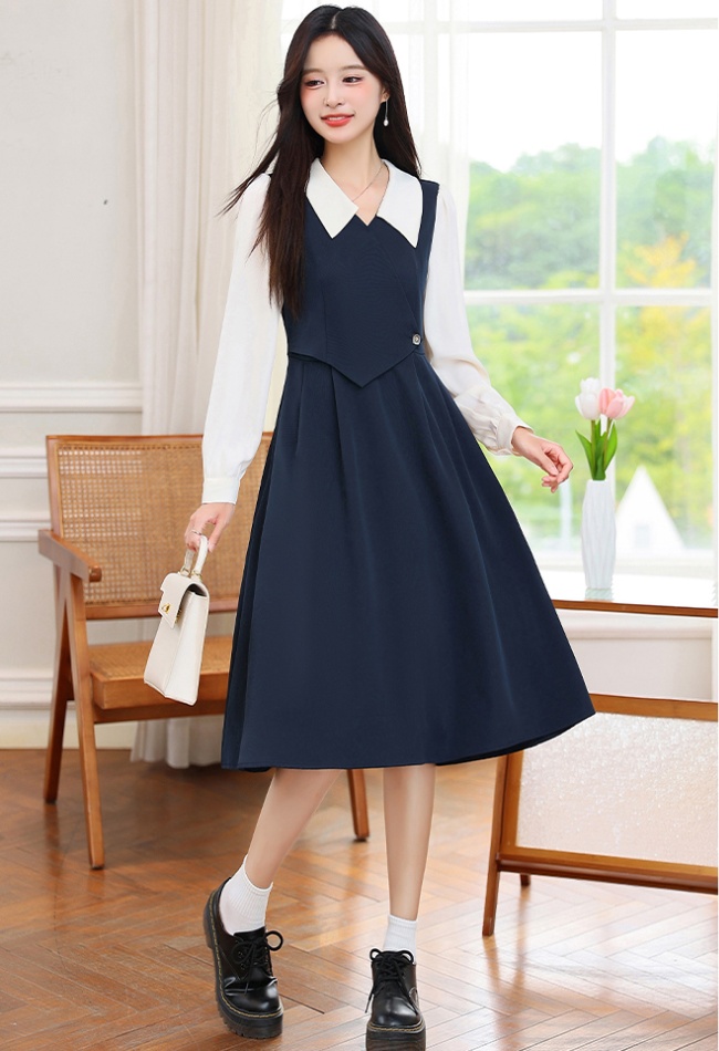 Long sleeve splice dress mixed colors shirt for women