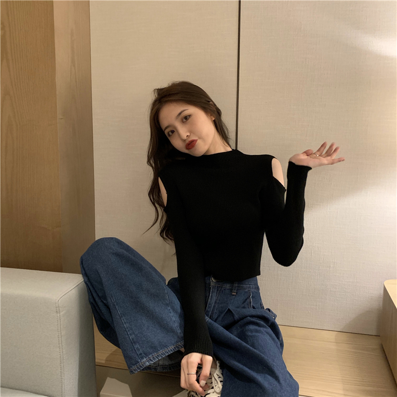 Hollow long sleeve sweater knitted bottoming shirt