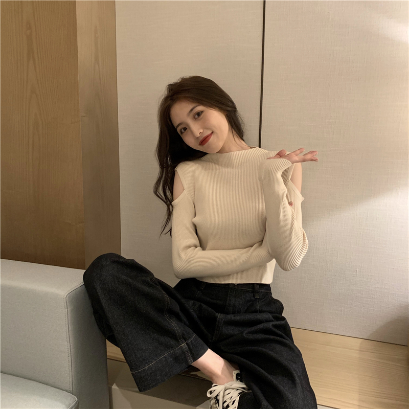 Hollow long sleeve sweater knitted bottoming shirt