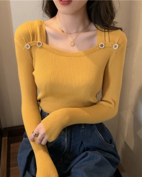 Slim square collar bottoming fashion clavicle sweater