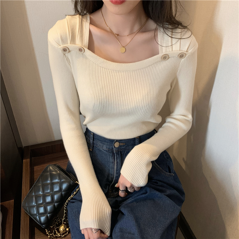 Slim square collar bottoming fashion clavicle sweater