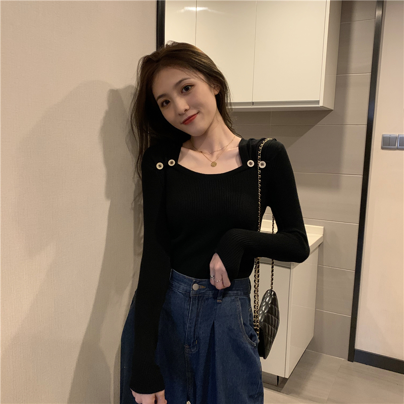 Slim square collar bottoming fashion clavicle sweater