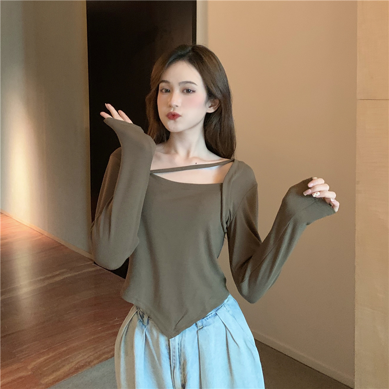 Pseudo-two short square collar temperament T-shirt