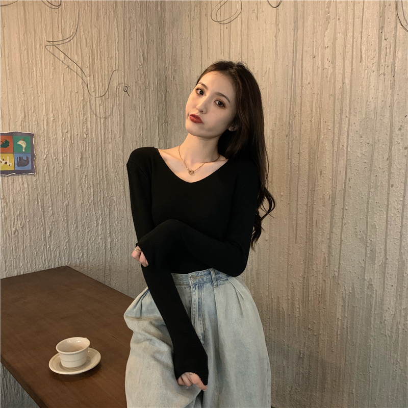 Bottoming V-neck tops autumn and winter sweater