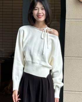 Korean style sloping shoulder sweater loose tops for women