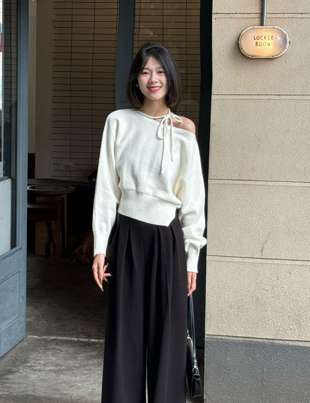 Korean style sloping shoulder sweater loose tops for women