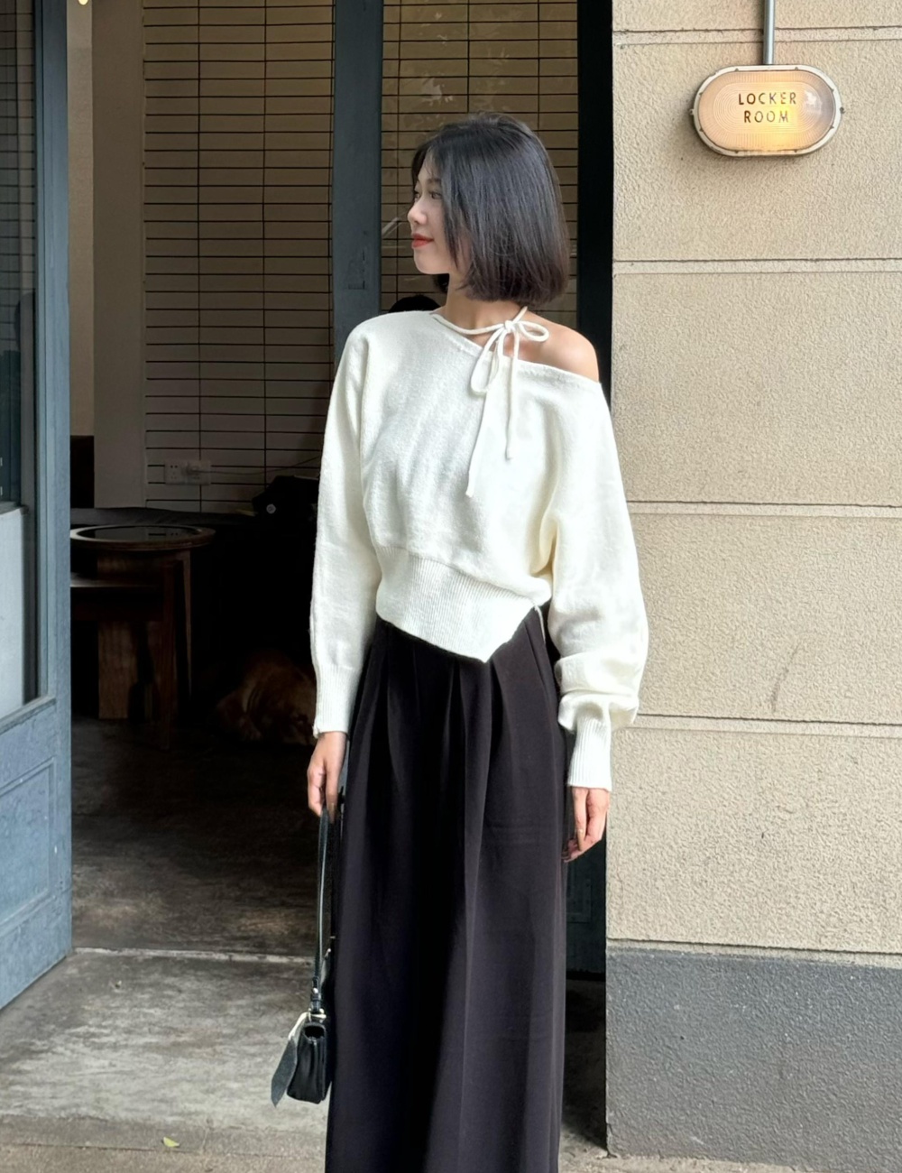 Korean style sloping shoulder sweater loose tops for women