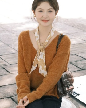 Loose knitted temperament tops mohair slim sweater for women