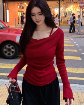 Wood ear autumn tops fold strapless sweater for women