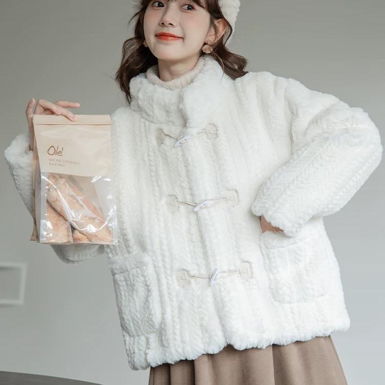 Horn buckle cotton coat autumn and winter coat for women