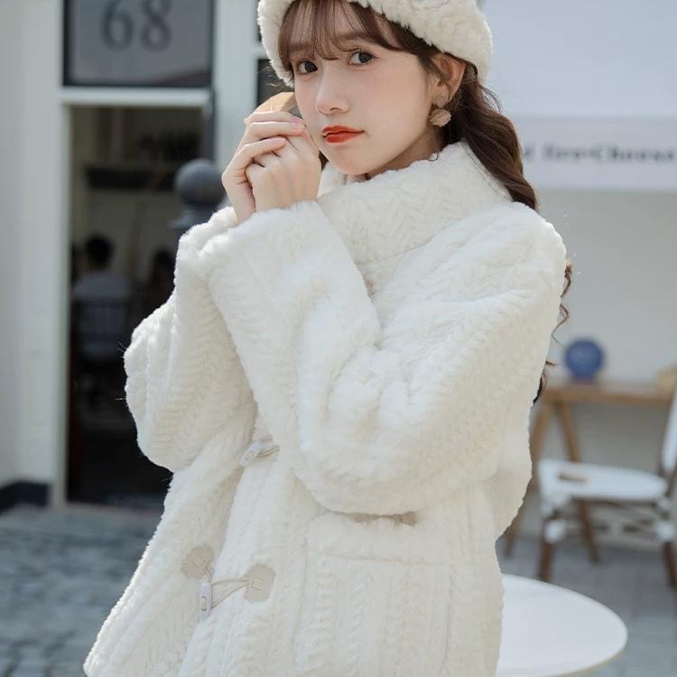 Horn buckle cotton coat autumn and winter coat for women