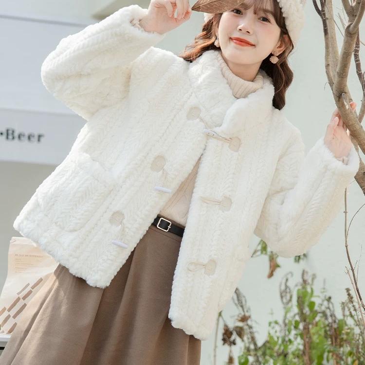 Horn buckle cotton coat autumn and winter coat for women