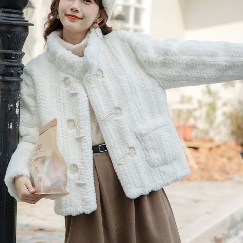 Horn buckle cotton coat autumn and winter coat for women