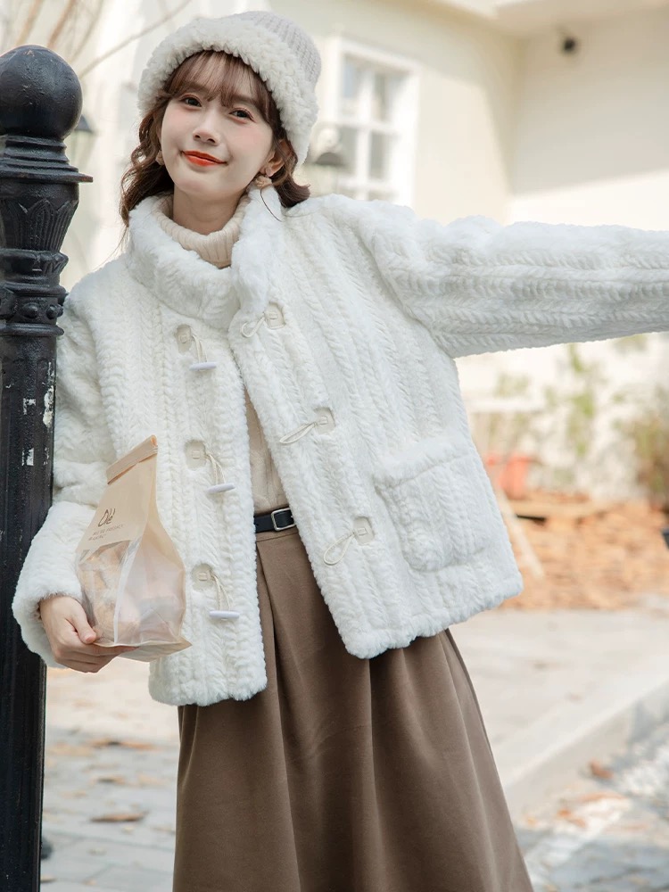 Horn buckle cotton coat autumn and winter coat for women