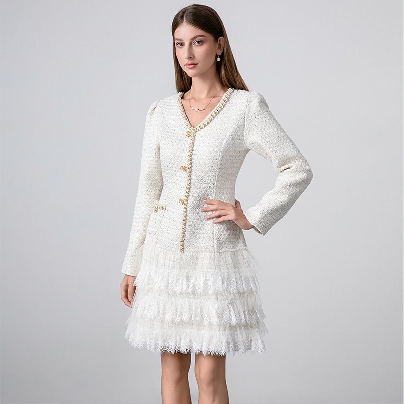 Lace chanelstyle coarse flower temperament splice dress