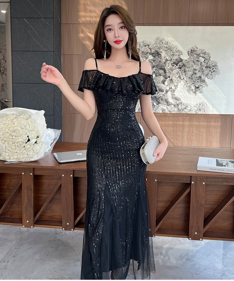 Sequins long banquet dress host temperament evening dress