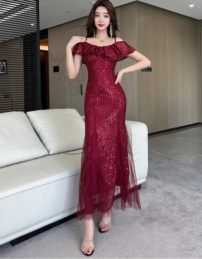 Sequins long banquet dress host temperament evening dress