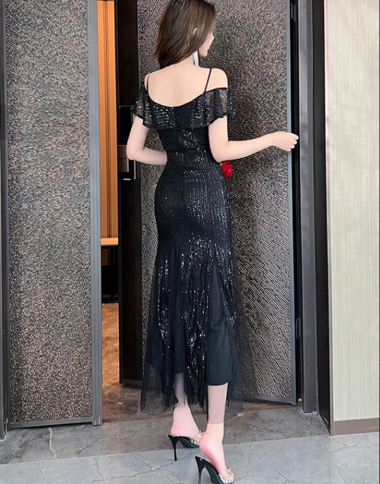 Sequins long banquet dress host temperament evening dress