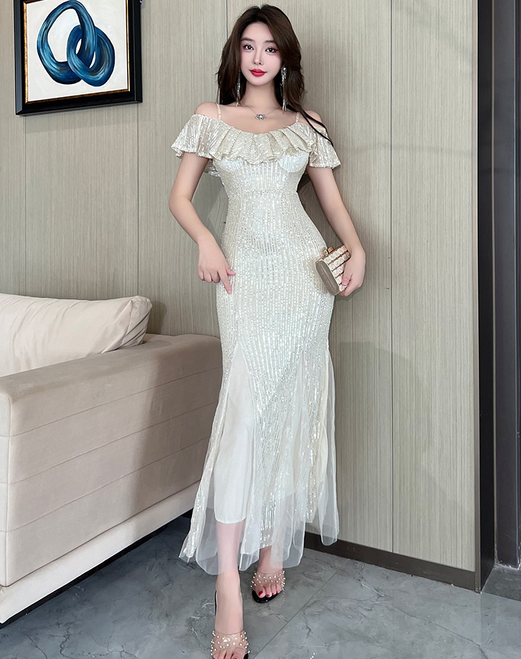 Sequins long banquet dress host temperament evening dress